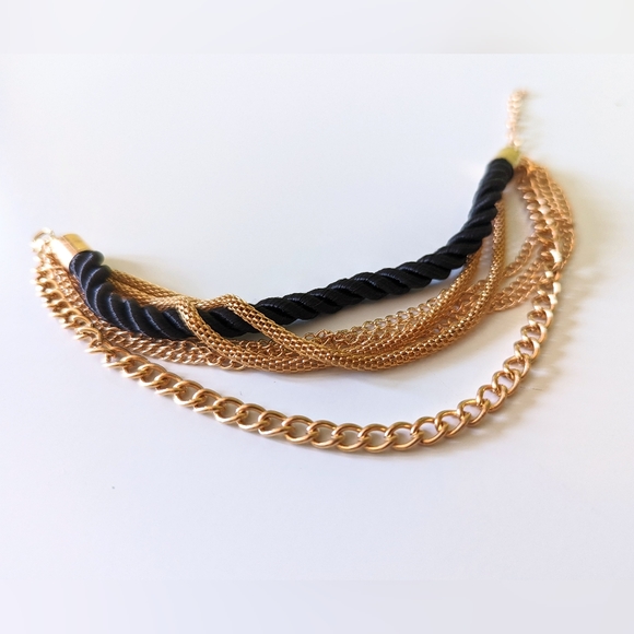 Three Matching Black and Gold Tone Twisted Rope and Chain Bracelets - Picture 2 of 4